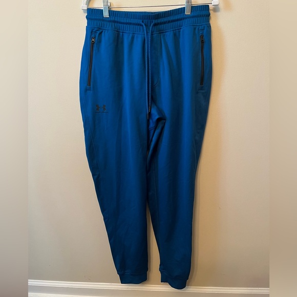 Under Armour Fleece Men’s Size Large Loose Joggers Blue Zippered Pockets EUC - Picture 1 of 10